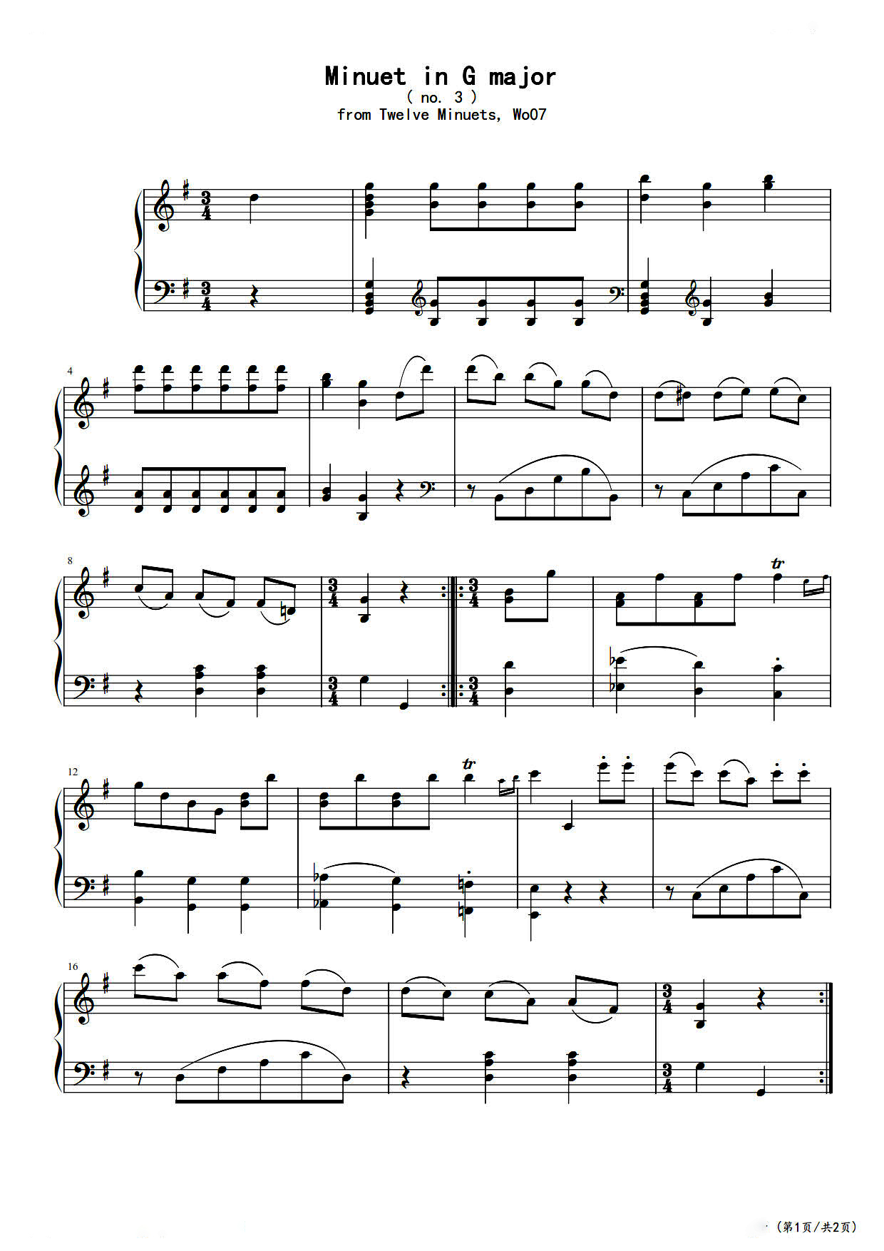 小步舞曲-Minuet-巴赫-EOP魔鬼训练营练习曲-钢琴谱文件（五线谱、双手简谱、数字谱、Midi、PDF）免费下载